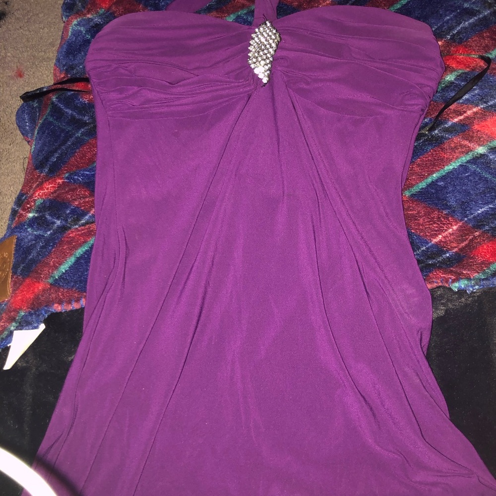 Purple Strapless Dress with Rhinestone Detail